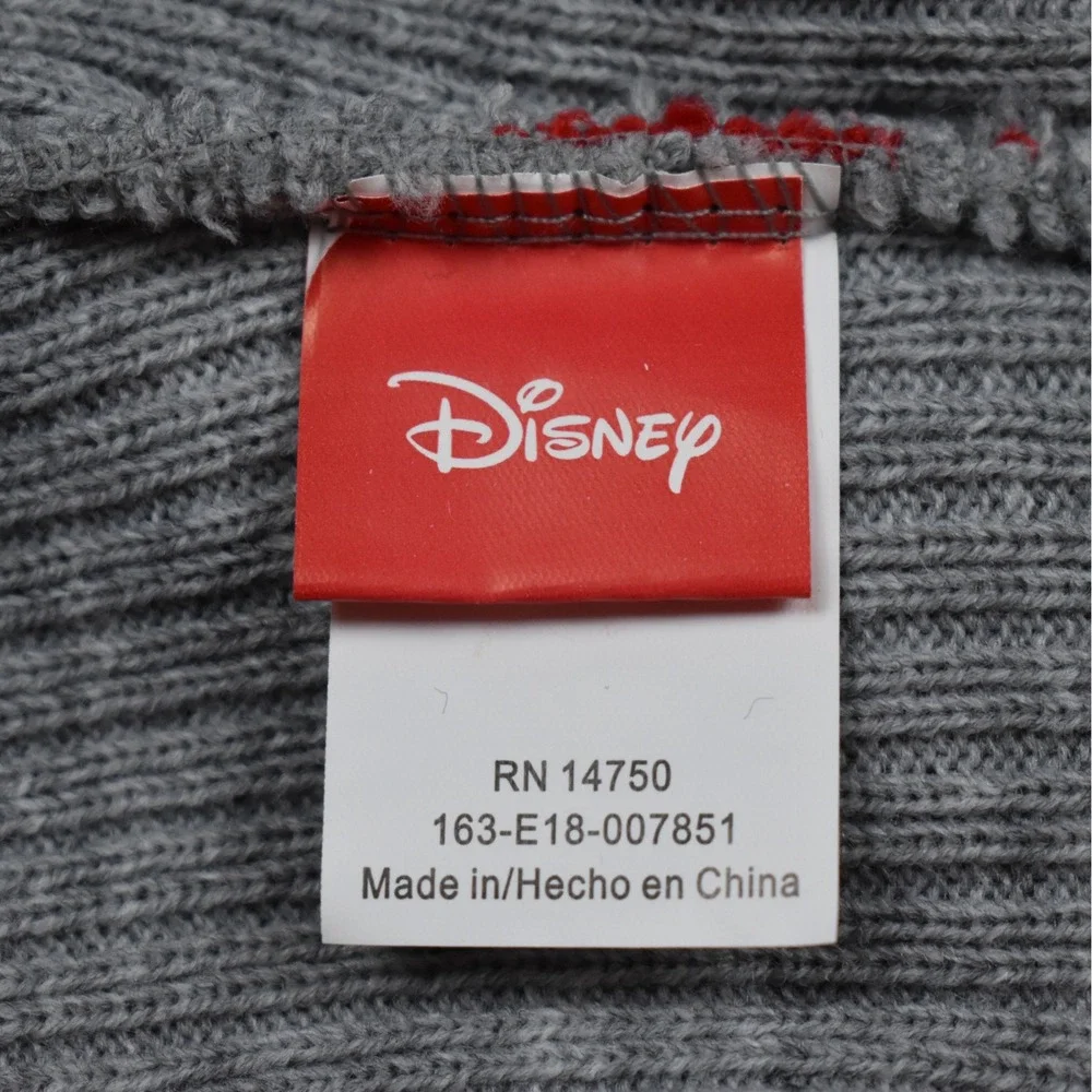Disney Mickey Mouse Beanie & Mittens Set Boys 2T-5T Gray Red Striped Cozy Winter